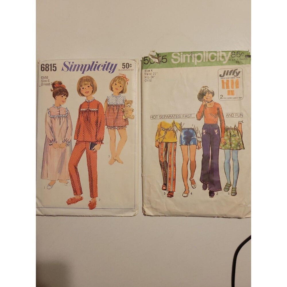 Simplicity Vintage Kids Girls Patterns Size 6 #5055 6815 Retro Cute 1966 1972